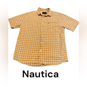 Nautica Jeans Company plaid short sleeve button down shirt.